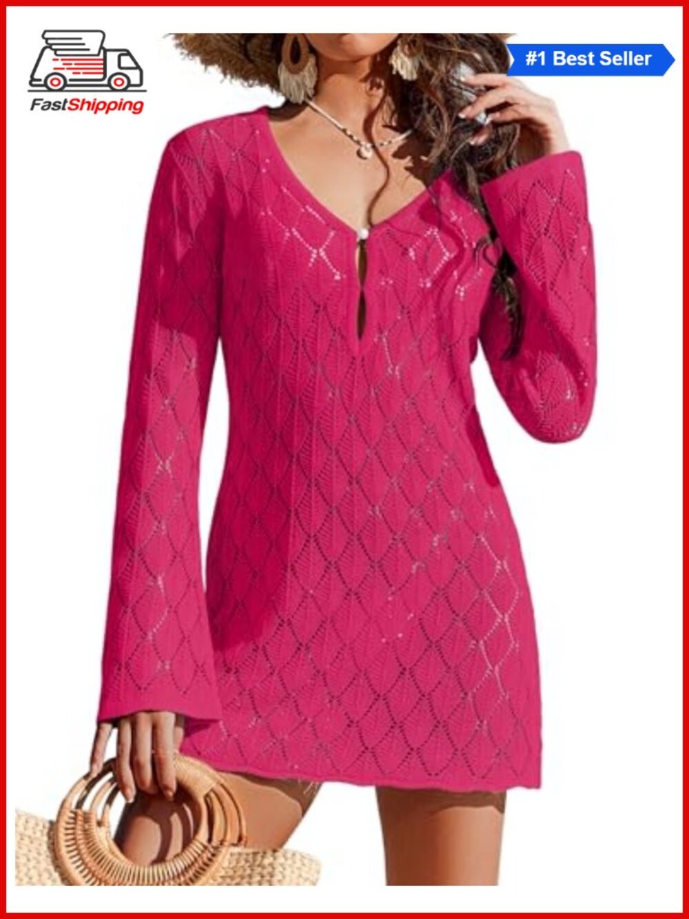 ✨ Ekouaer Crochet Swimsuit Coverup Women Long Sleeve Beach Cover Up